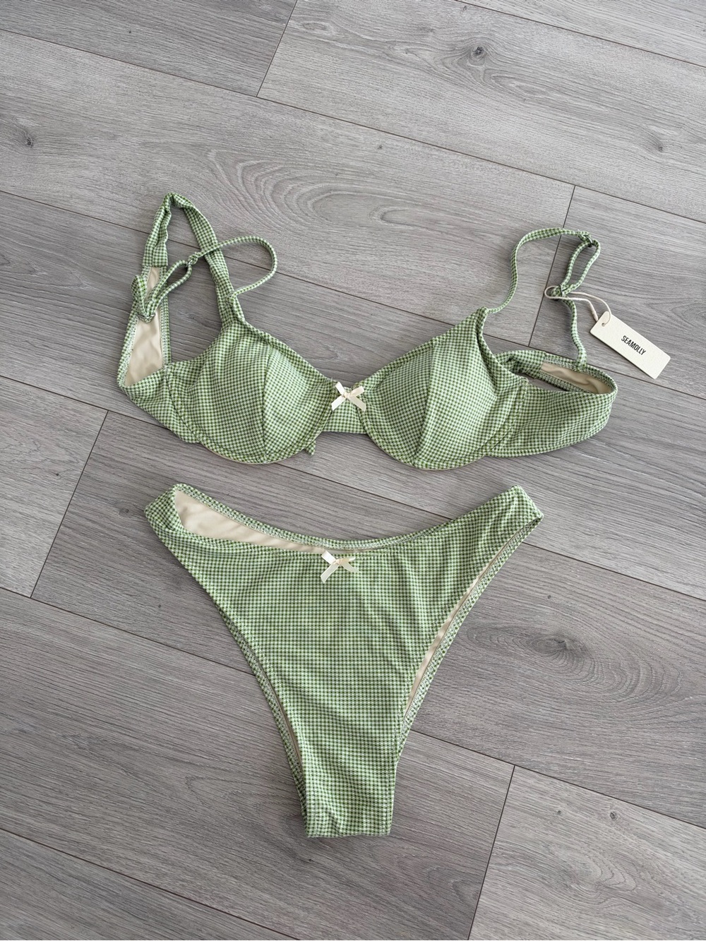 Seafolly Light Green Gingham Underwire Bikini Set
